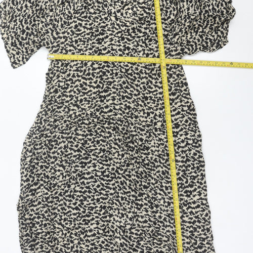 Arket Women’s Black Animal Print Shift Dress Size 10 Cupro Blend