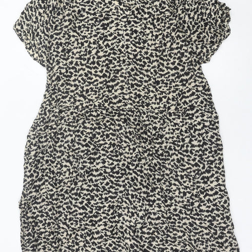 Arket Women’s Black Animal Print Shift Dress Size 10 Cupro Blend