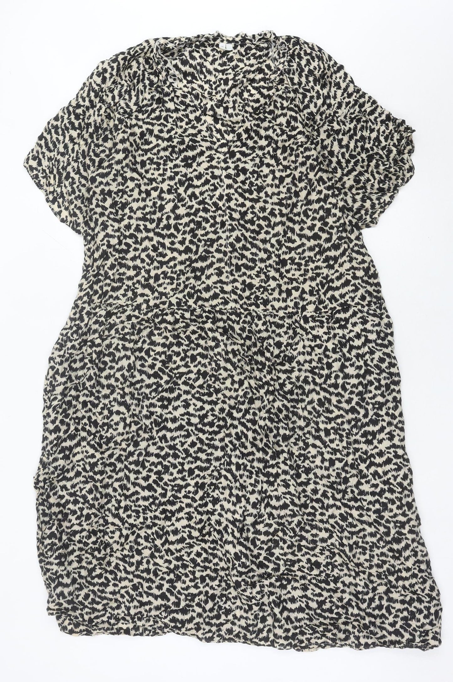 Arket Women’s Black Animal Print Shift Dress Size 10 Cupro Blend