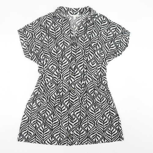 H&M Women Black Short Sleeve Shirt Dress Size 8 Cotton Casual