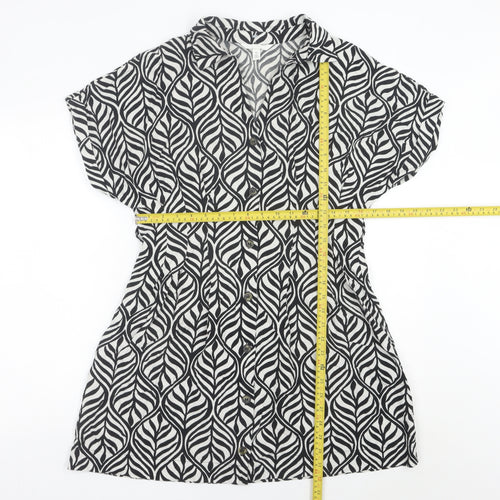 H&M Women Black Short Sleeve Shirt Dress Size 8 Cotton Casual