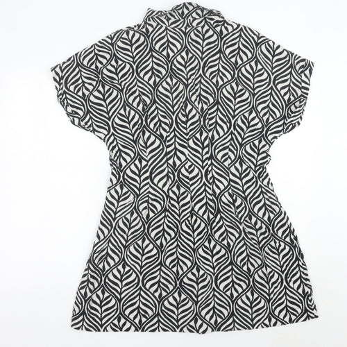 H&M Women Black Short Sleeve Shirt Dress Size 8 Cotton Casual
