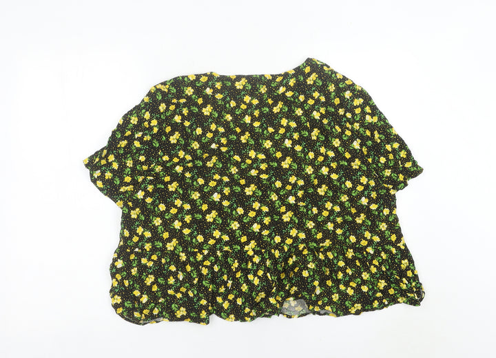 ASOS Women’s Black Floral Viscose Cropped Blouse Size 18