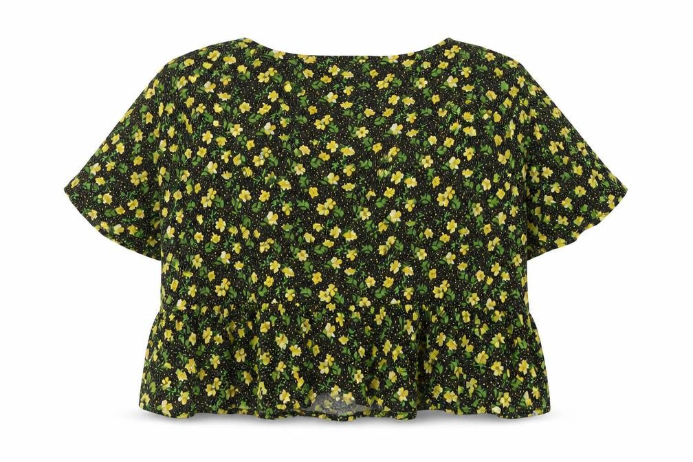 ASOS Women’s Black Floral Viscose Cropped Blouse Size 18