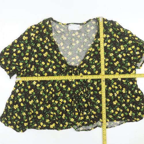 ASOS Women’s Black Floral Viscose Cropped Blouse Size 18