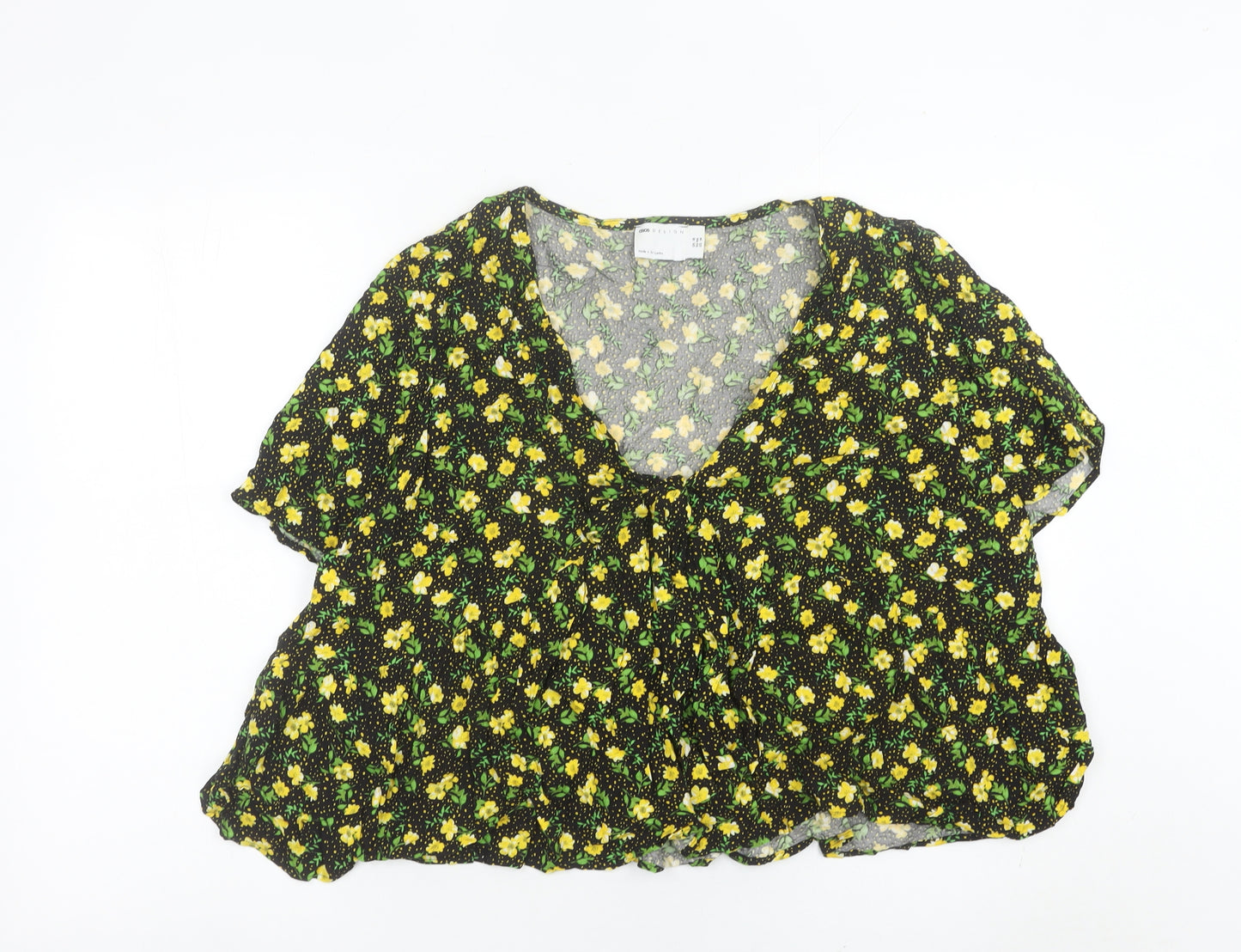 ASOS Women’s Black Floral Viscose Cropped Blouse Size 18