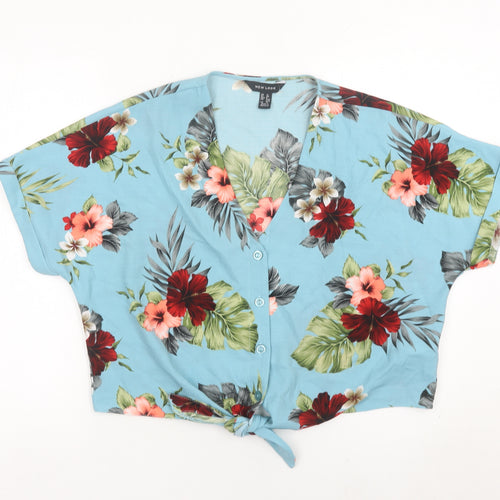 New Look Women’s Blue Floral Cropped Button Blouse UK 12