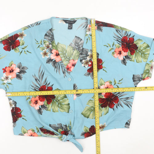 New Look Women’s Blue Floral Cropped Button Blouse UK 12