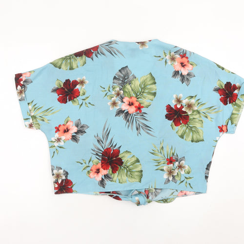 New Look Women’s Blue Floral Cropped Button Blouse UK 12