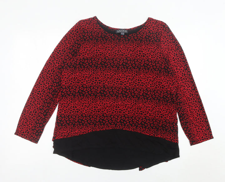 Saloos Women Red Animal Print Long Sleeve Tunic Blouse UK 14