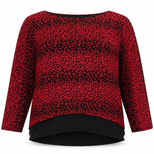 Saloos Women Red Animal Print Long Sleeve Tunic Blouse UK 14