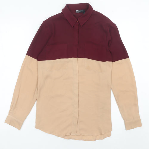 ASOS DESIGN Women’s Colourblock Beige Red Button-Up Shirt UK 6