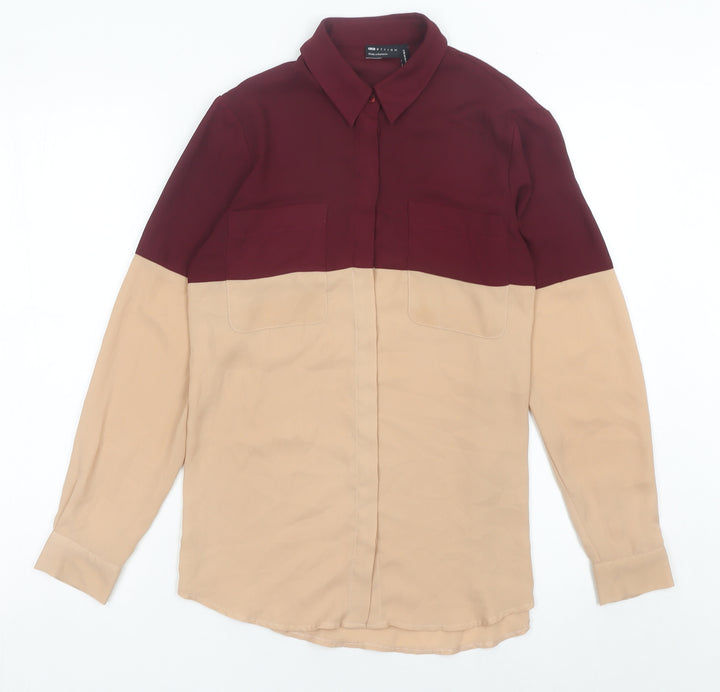 ASOS DESIGN Women’s Colourblock Beige Red Button-Up Shirt UK 6