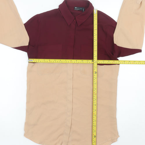 ASOS DESIGN Women’s Colourblock Beige Red Button-Up Shirt UK 6