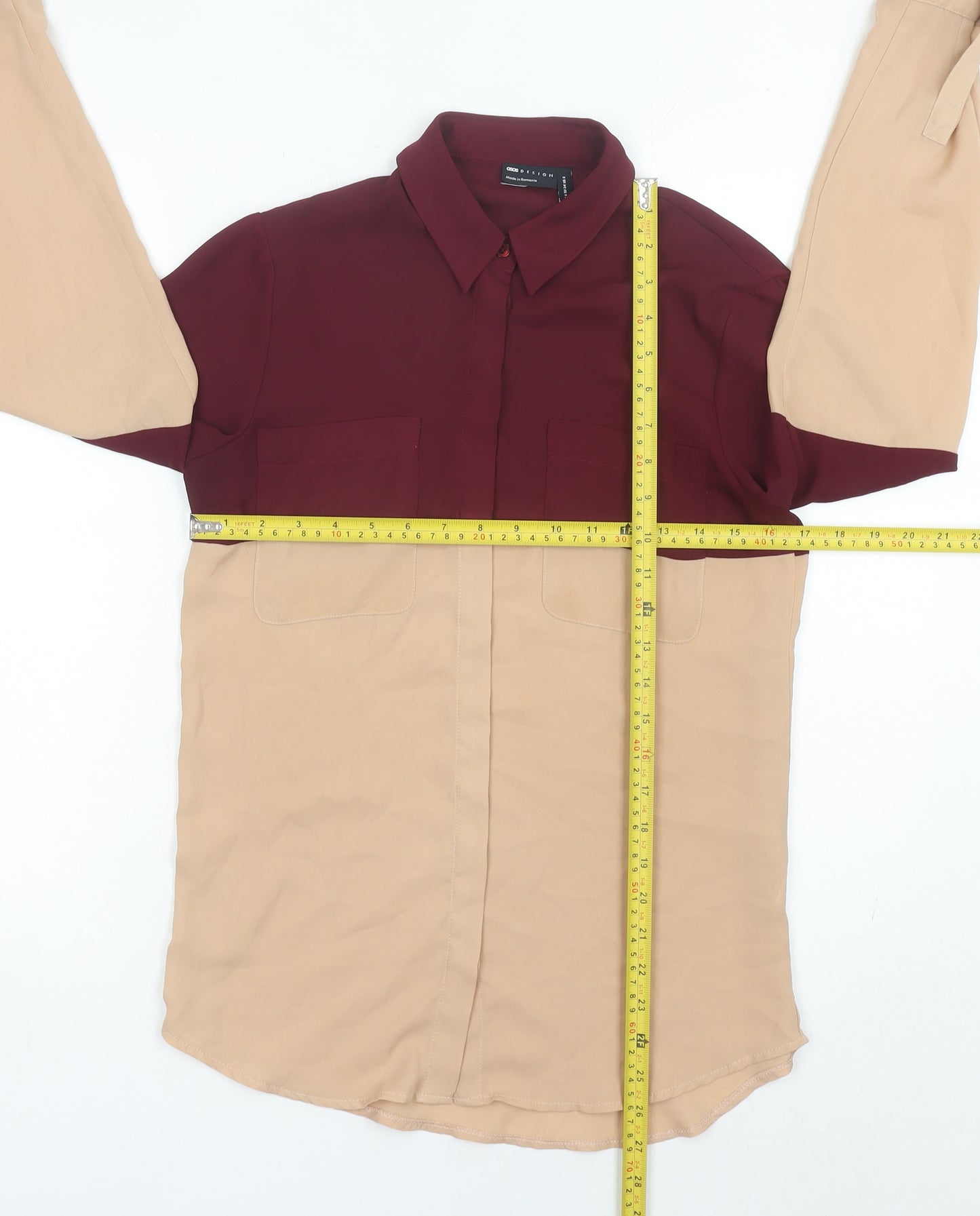 ASOS DESIGN Women’s Colourblock Beige Red Button-Up Shirt UK 6