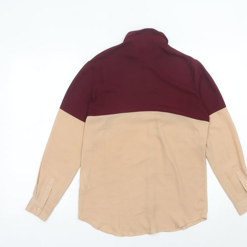 ASOS DESIGN Women’s Colourblock Beige Red Button-Up Shirt UK 6