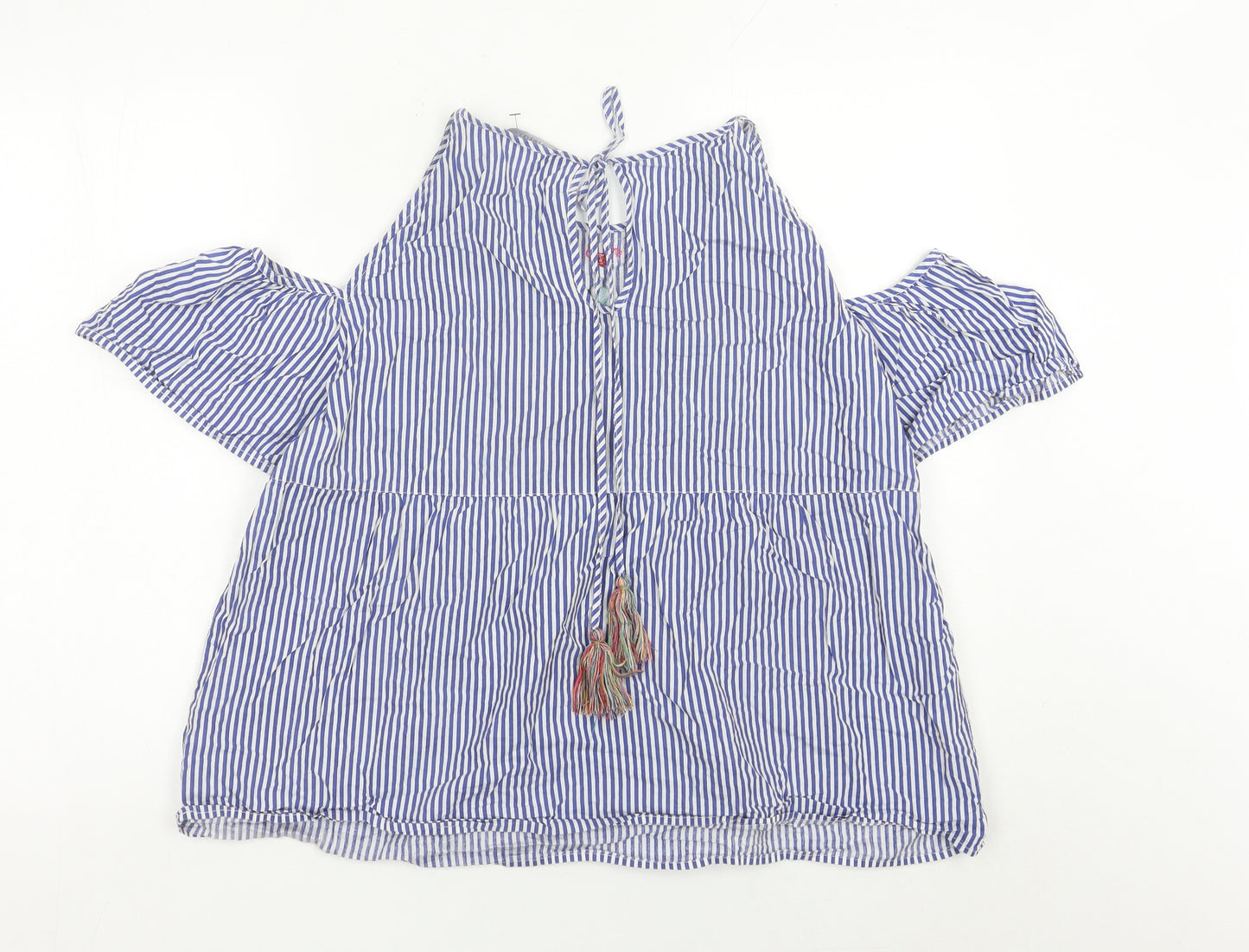 Mango Women’s Blue Embroidered Floral Stripe Blouse Size 14