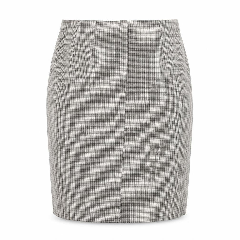 Front view of Marks & Spencer women’s black check pencil skirt, size UK 10