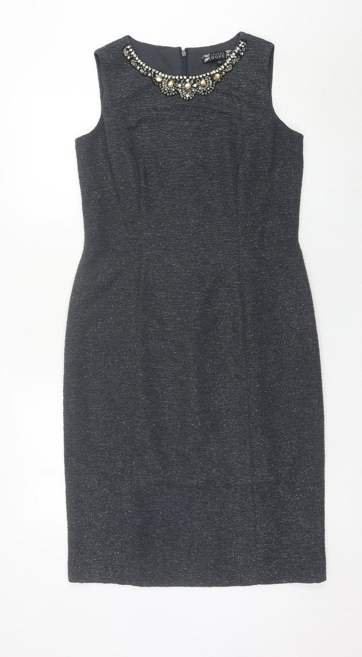 Joanna Hope Women’s Grey Sheath Dress Size 12 Beaded Neckline Party