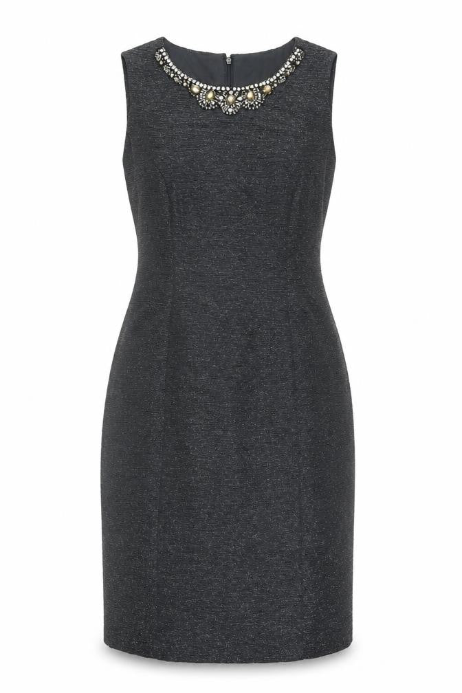 Joanna Hope Women’s Grey Sheath Dress Size 12 Beaded Neckline Party