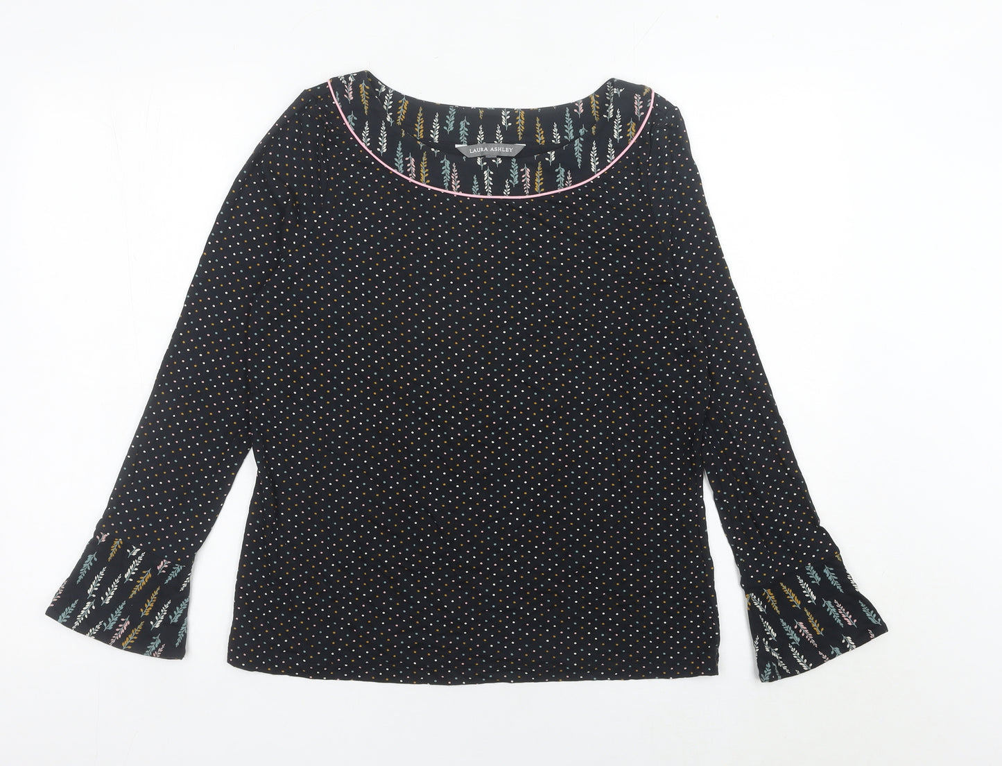 Laura Ashley Womens Black Polka Dot Blouse UK 10 Long Sleeve Tunic