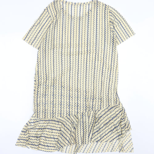 Zara Women Beige Blue Striped Shift Knee Length Dress Size 8
