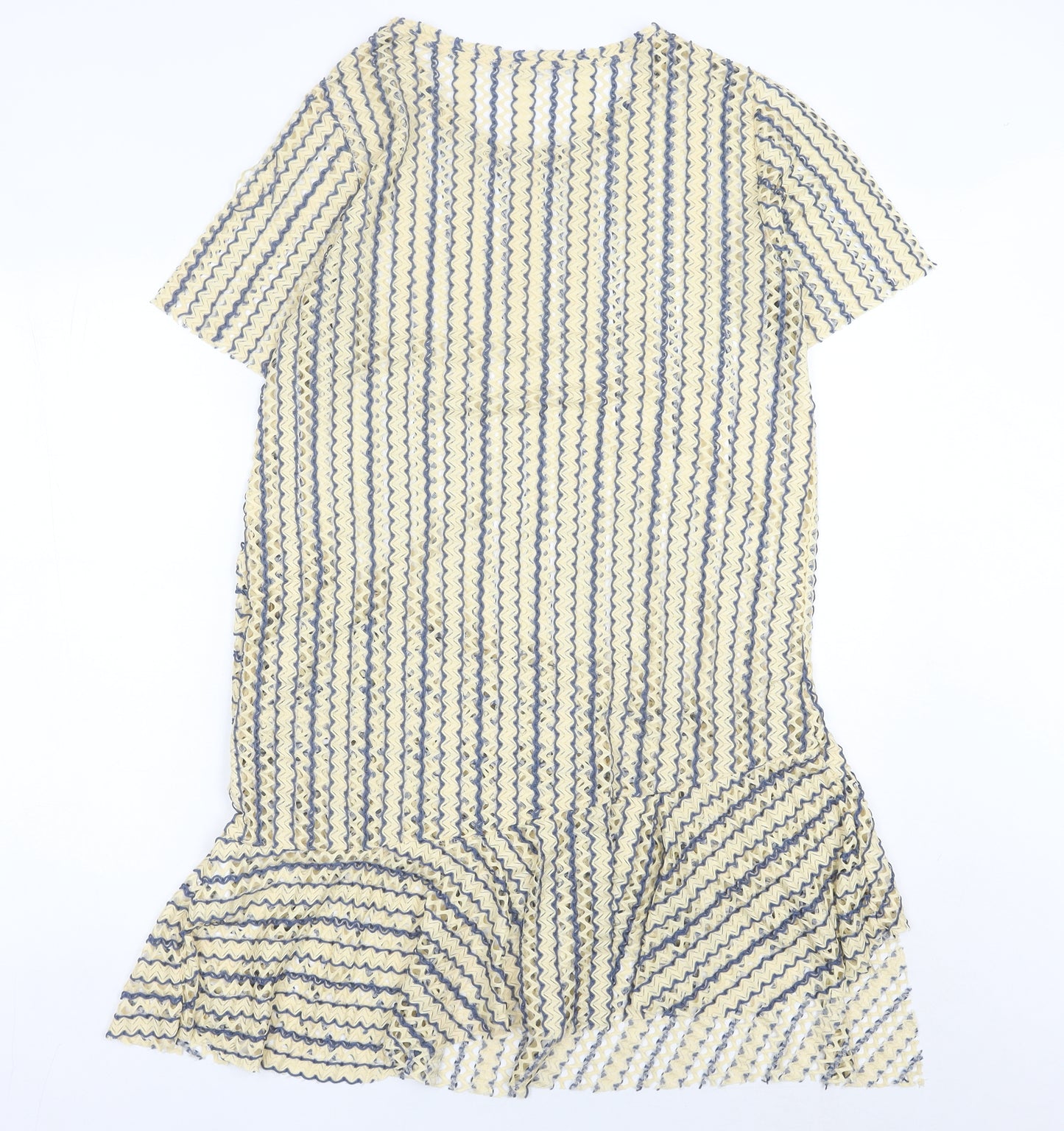 Zara Women Beige Blue Striped Shift Knee Length Dress Size 8