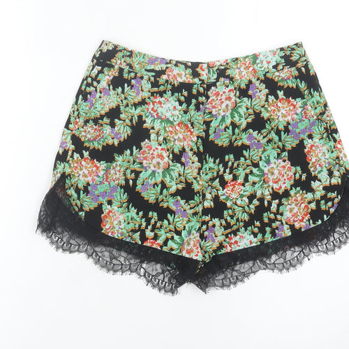 Topshop Women’s Black Floral Lace Trim Hot Pants Shorts Size 8