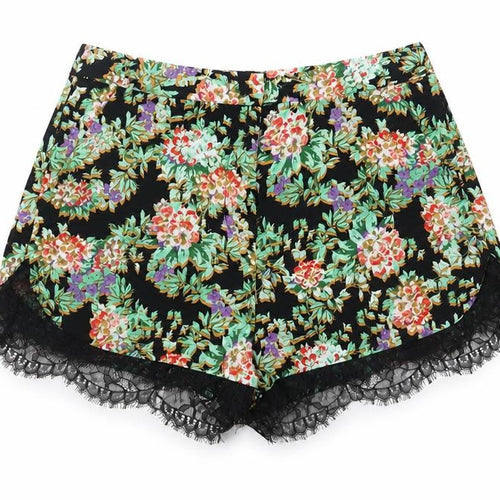 Topshop Women’s Black Floral Lace Trim Hot Pants Shorts Size 8