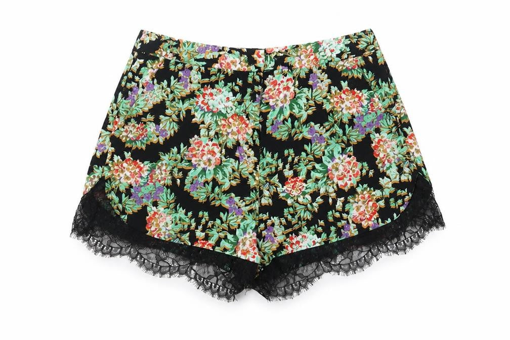 Topshop Women’s Black Floral Lace Trim Hot Pants Shorts Size 8
