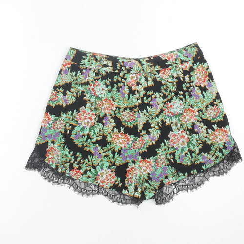 Topshop Women’s Black Floral Lace Trim Hot Pants Shorts Size 8