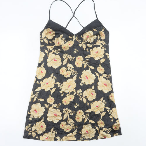 Marks & Spencer Women Black Floral Satin Chemise Dress UK 10