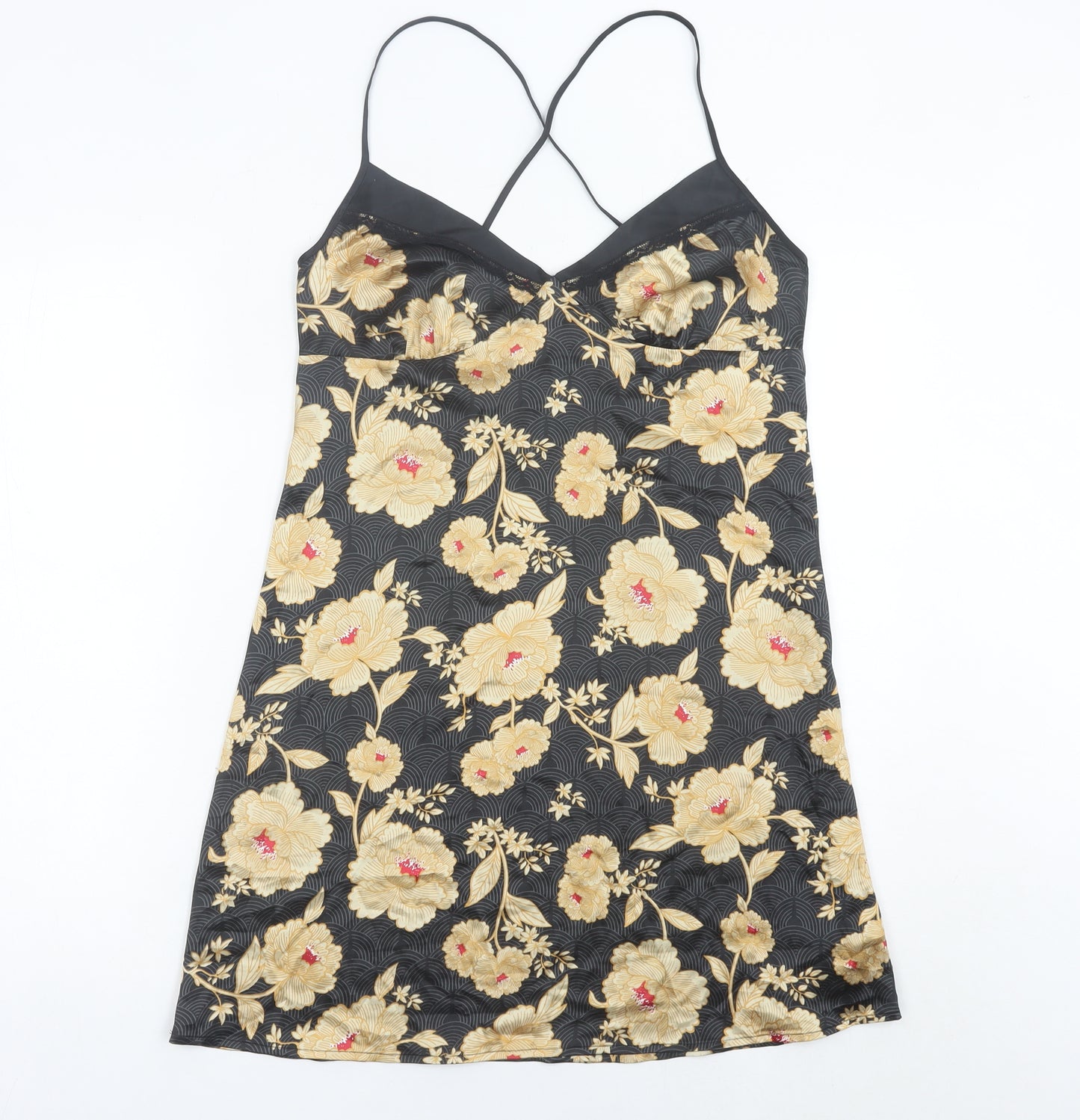 Marks & Spencer Women Black Floral Satin Chemise Dress UK 10