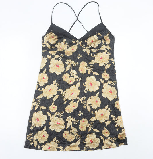 Marks & Spencer Women Black Floral Satin Chemise Dress UK 10