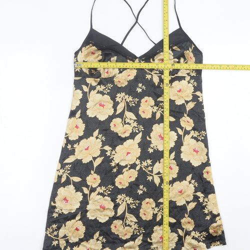 Marks & Spencer Women Black Floral Satin Chemise Dress UK 10