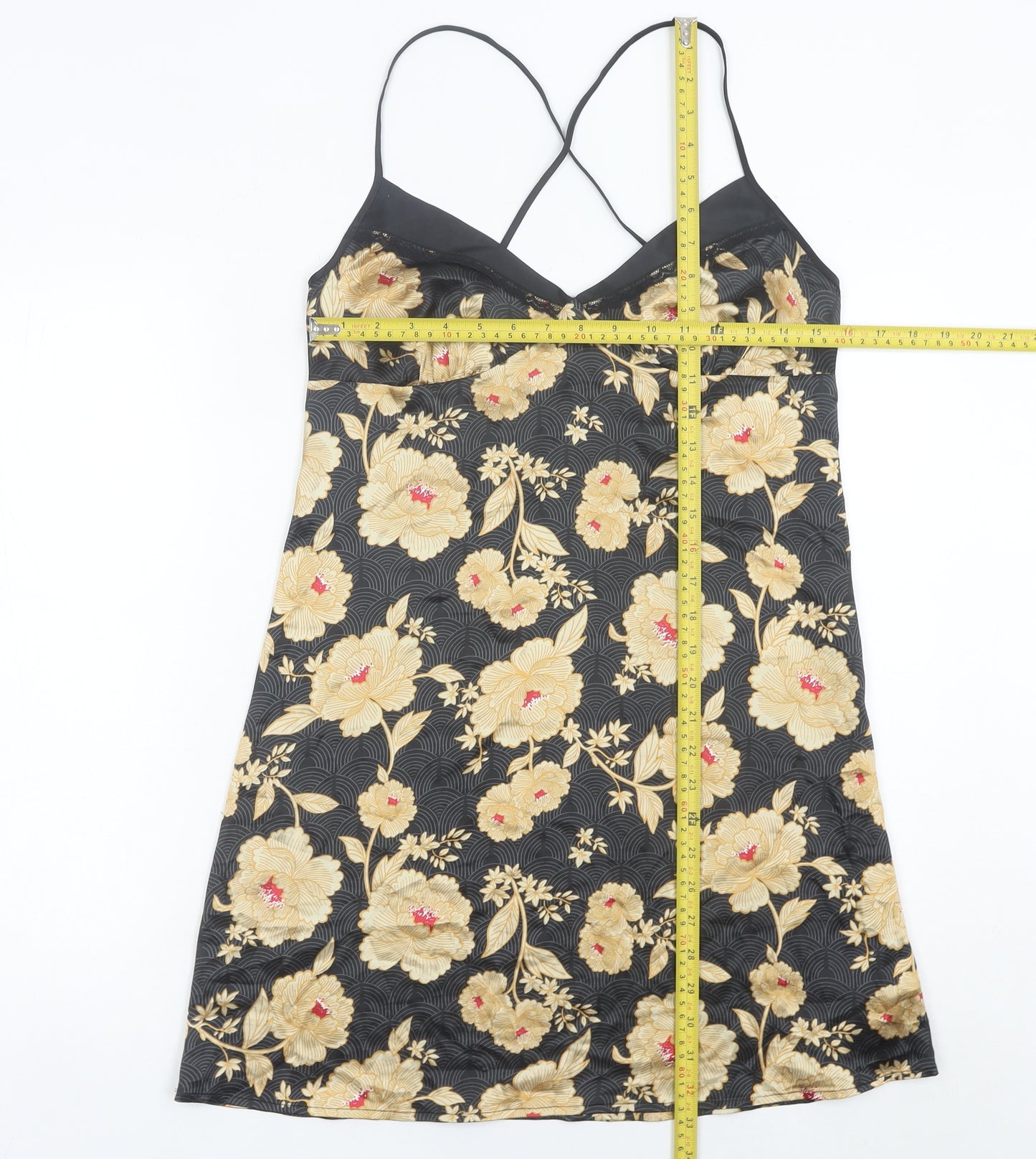 Marks & Spencer Women Black Floral Satin Chemise Dress UK 10