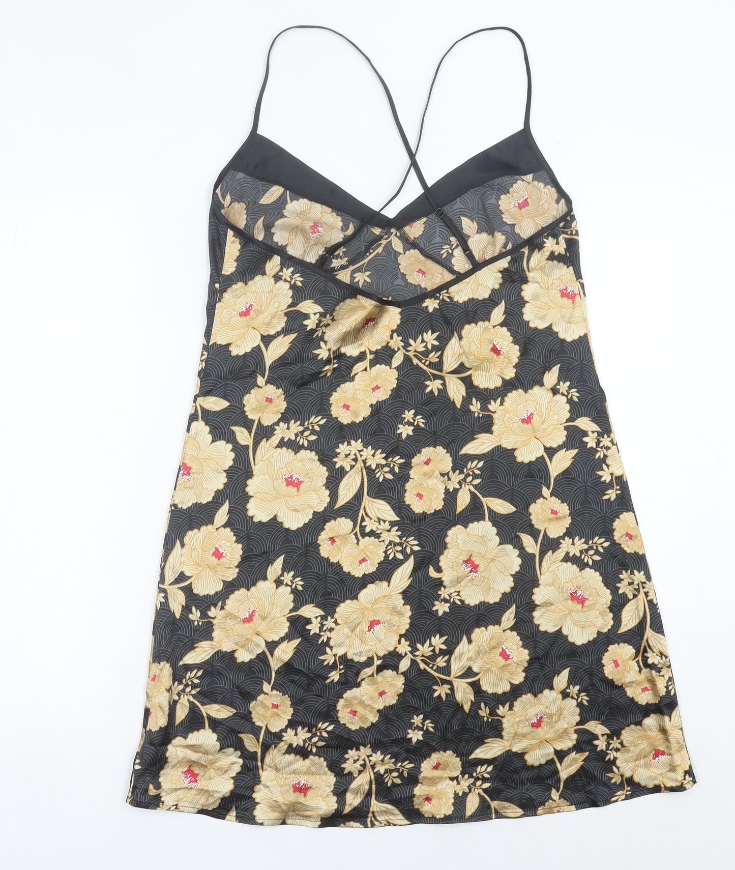 Marks & Spencer Women Black Floral Satin Chemise Dress UK 10
