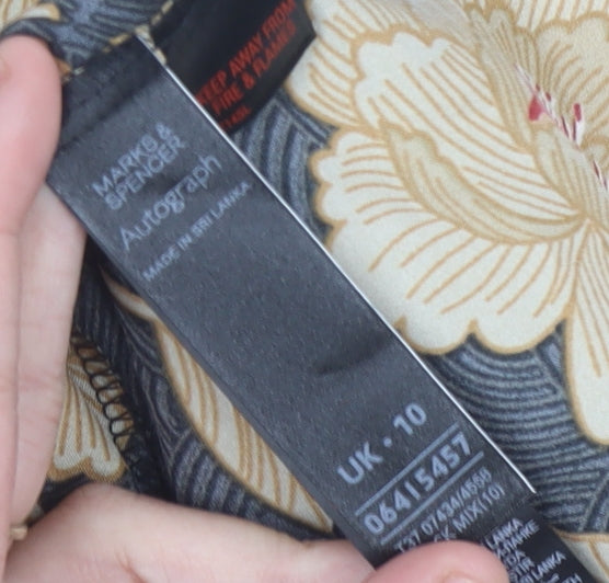 Marks & Spencer Women Black Floral Satin Chemise Dress UK 10