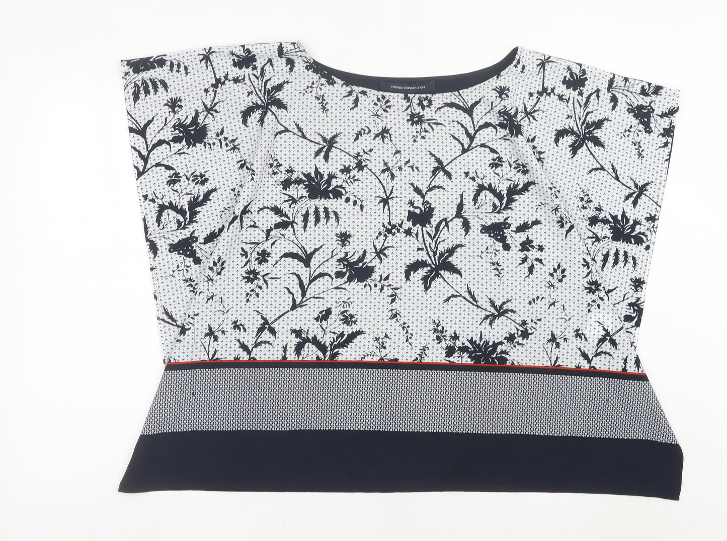 French Connection Womens White Floral Blouse Size 12 Tunic Top