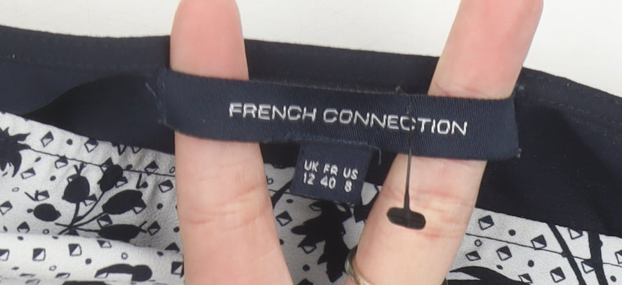 French Connection Womens White Floral Blouse Size 12 Tunic Top