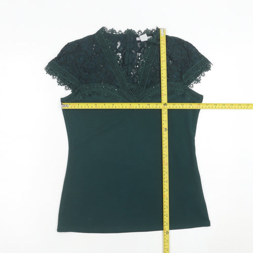 H&M Women’s Green Lace V-Neck Blouse Top Size S Slim Fit