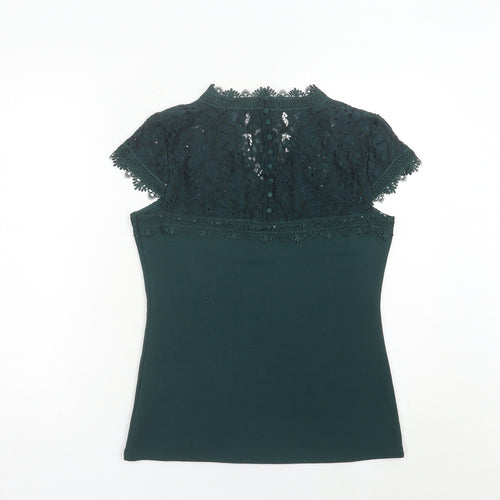H&M Women’s Green Lace V-Neck Blouse Top Size S Slim Fit