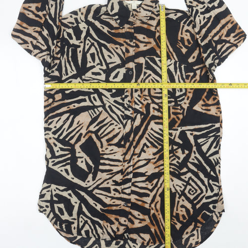H&M Women’s XS Shirt Dress Black Brown Beige Geometric Linen Blend