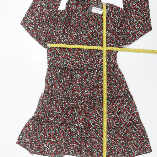 Boohoo Womens Multicoloured Floral A-Line Dress UK 14 Long Sleeve Short