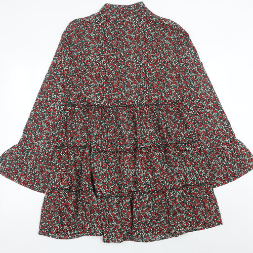 Boohoo Womens Multicoloured Floral A-Line Dress UK 14 Long Sleeve Short