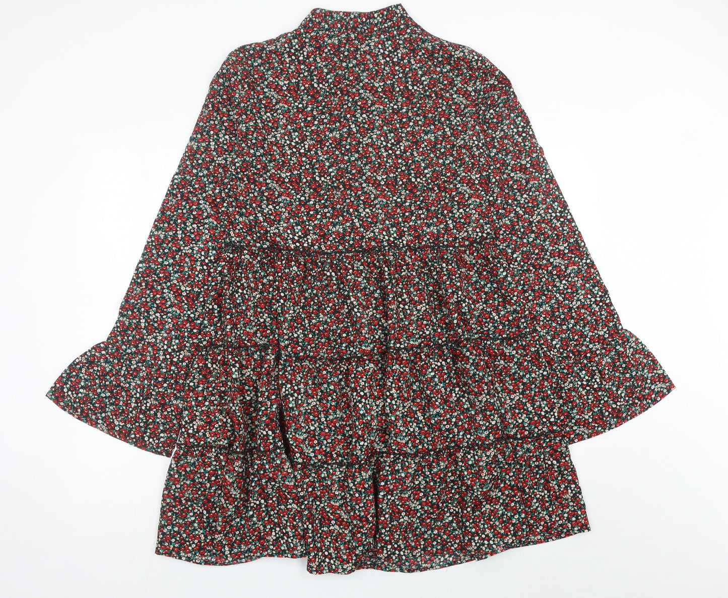 Boohoo Womens Multicoloured Floral A-Line Dress UK 14 Long Sleeve Short