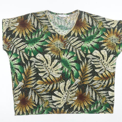 Isle Women’s Multicoloured Tropical Leaf V-Neck T-Shirt Size S 10-12