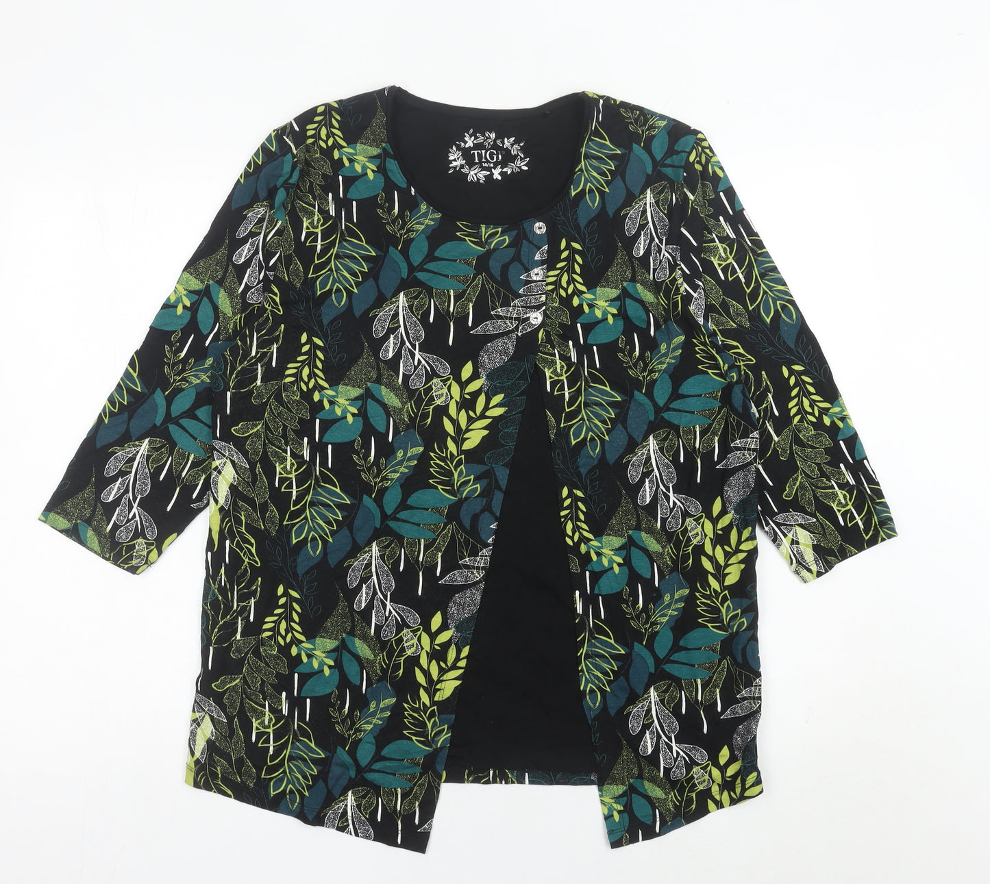 TIGI Womens Multicoloured Floral Tunic Blouse Size 14 3/4 Sleeve