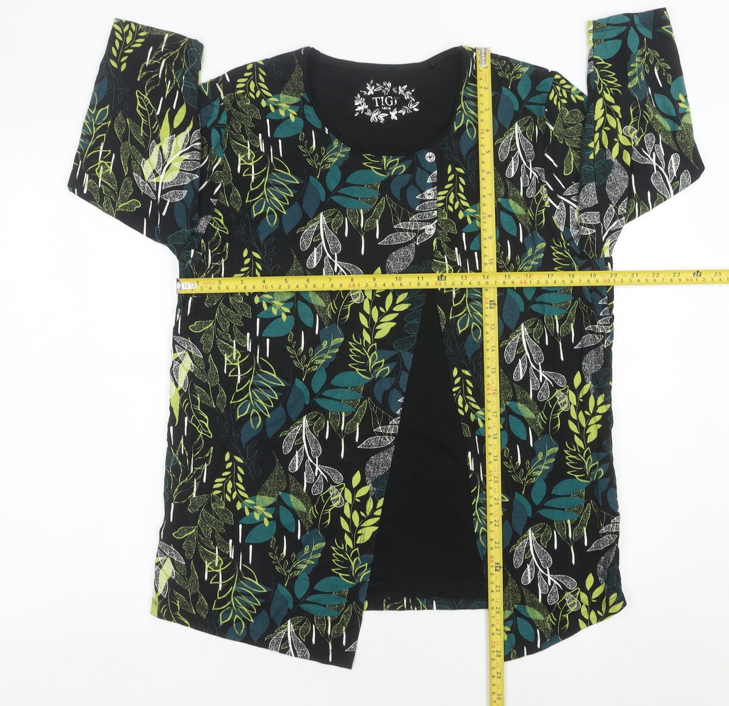 TIGI Womens Multicoloured Floral Tunic Blouse Size 14 3/4 Sleeve