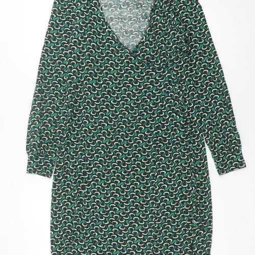 Next Women’s Green Wrap Dress Size 14 Viscose Geometric Print